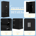 Tall Bathroom Storage Cabinet - 2 Doors + 2 Drawers - Adjustable Shelf - Door Shelves - MDF - Waterproof - Anti-Tip - Metal Hardware - Multi-Purpose - 3 Tiers
