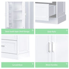 Tall Bathroom Storage Cabinet - 2 Doors + 2 Drawers - Adjustable Shelf - Door Shelves - MDF - Waterproof - Anti-Tip - Metal Hardware - Multi-Purpose - 3 Tiers